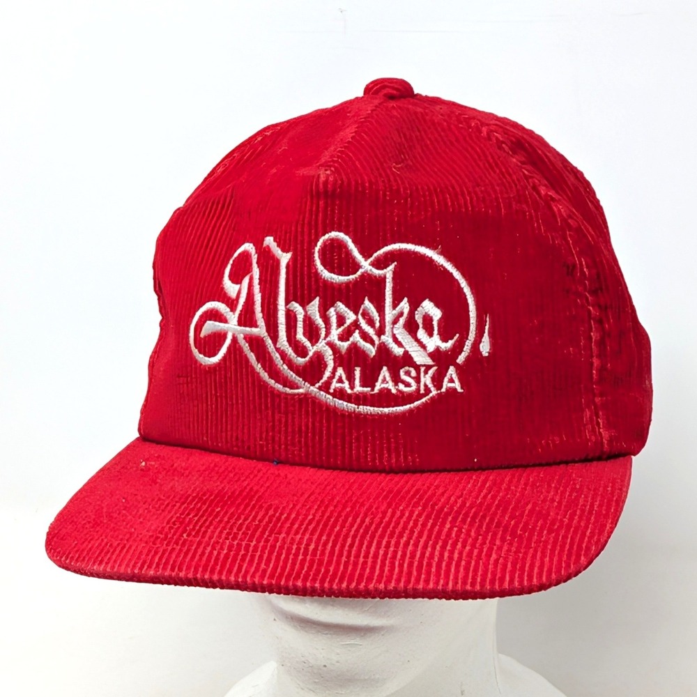 Vintage Dorfman Pacific Alyeska Alaska Red Corduroy Snapback Hat Mens OSFA
